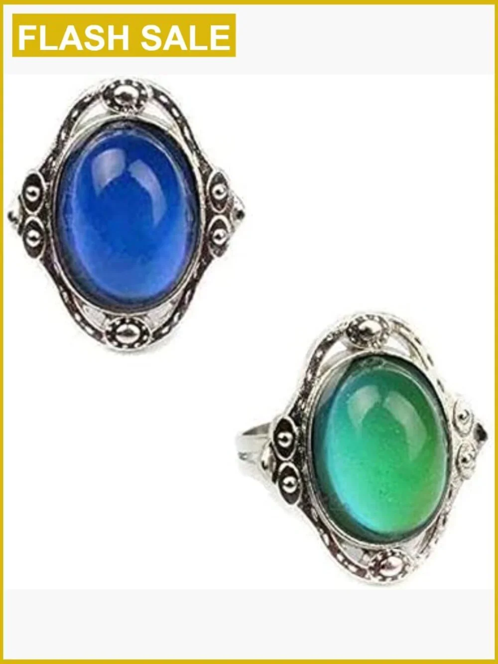 2 Pcs Oval Mood Ring Retro Style Adjustable Finger Ring